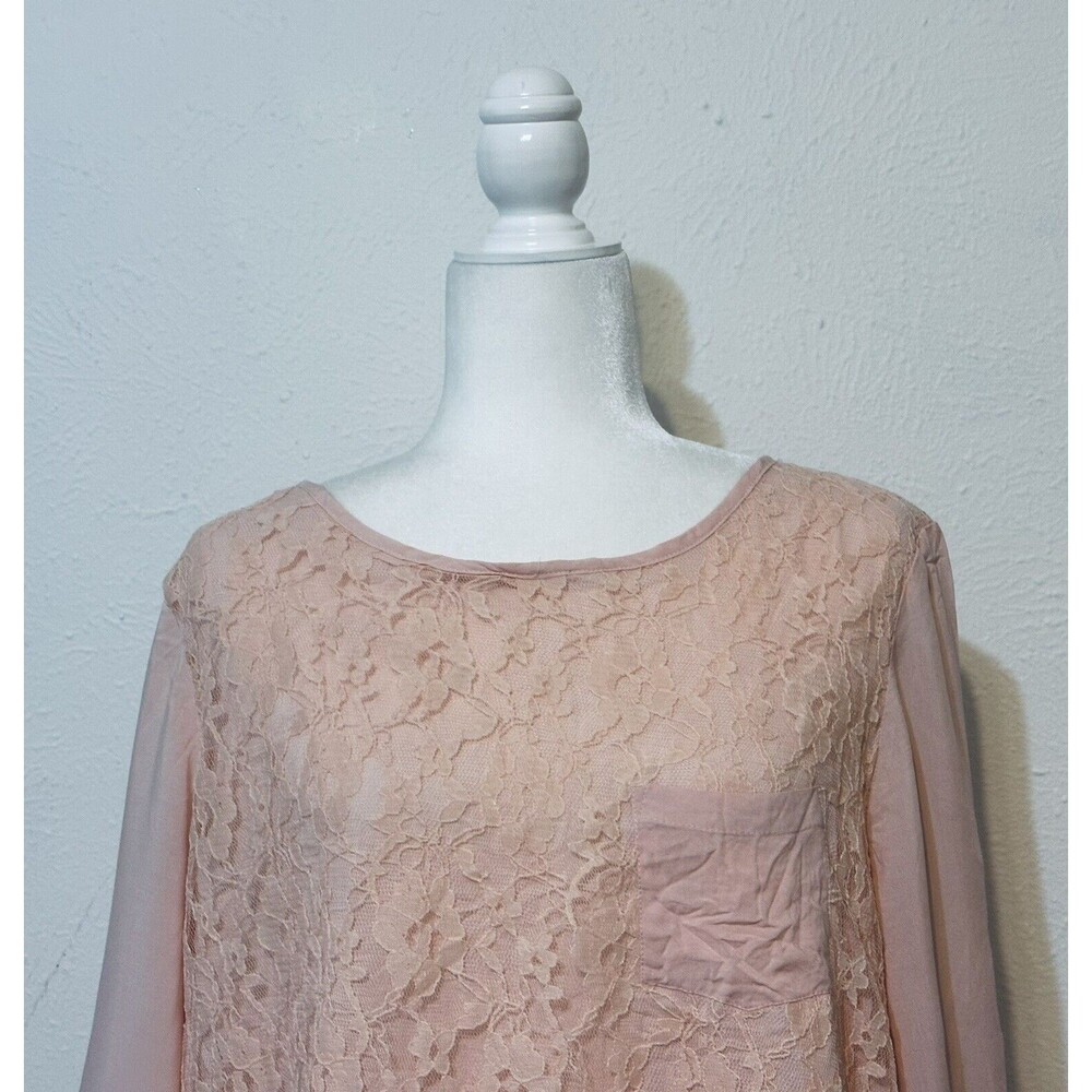 NWT Chico's Size 2 US L Pink Pearl Lace Dreams Licia 3/4 Sleeve Blouse Feminine - Picture 2 of 10